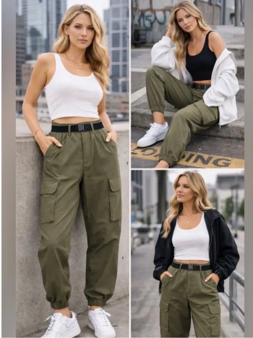 FINAL SALE Halara Water Repellent Belted Pockets Hiking Cargo Joggers Green